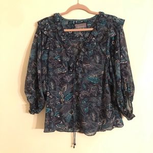 Anthropologie Navy Peasant Blouse
